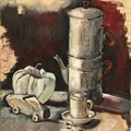 Cafeti&egrave;re. Still-life, oil on canvas from France
